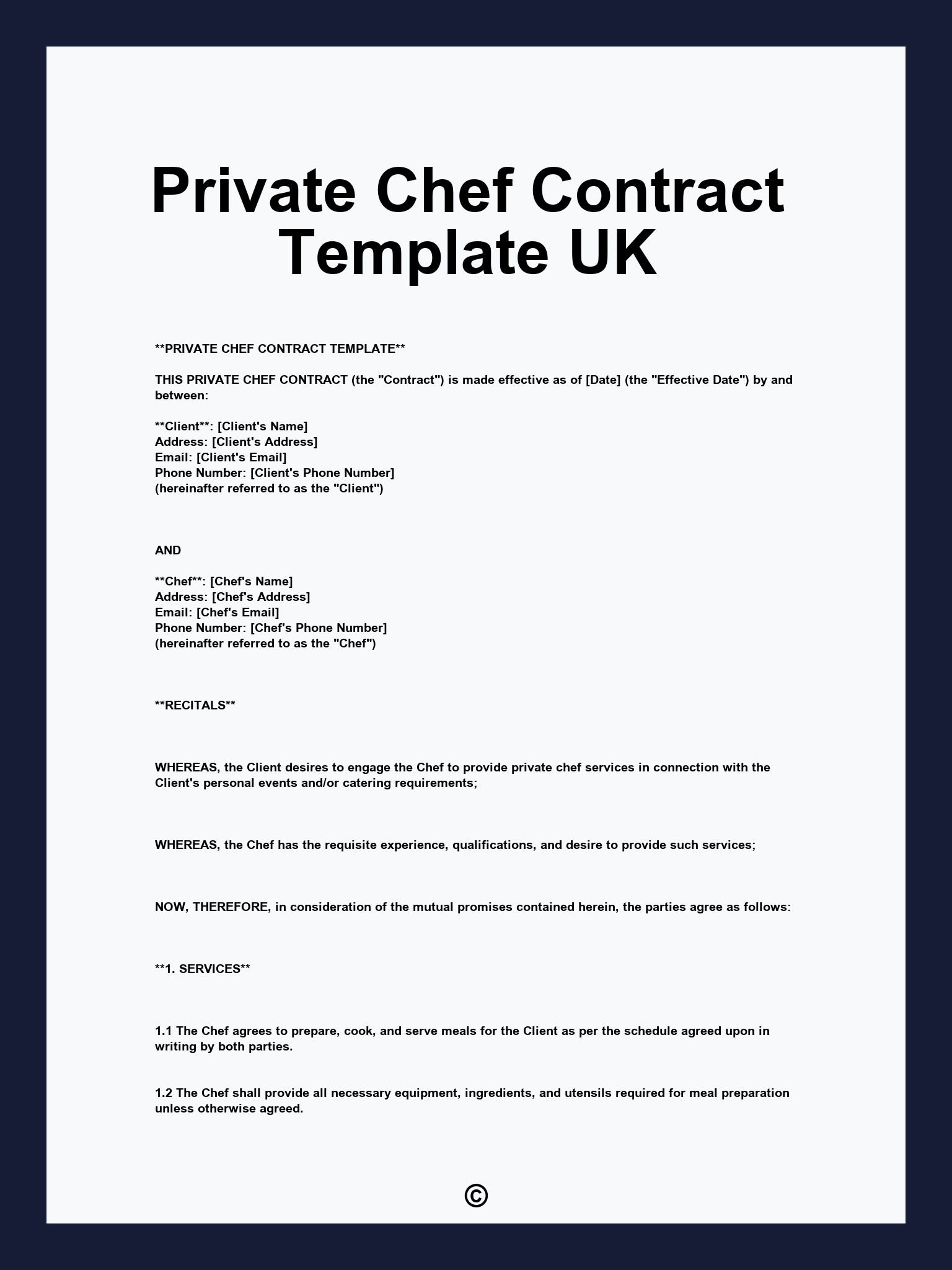 Private Chef Contract Template UK