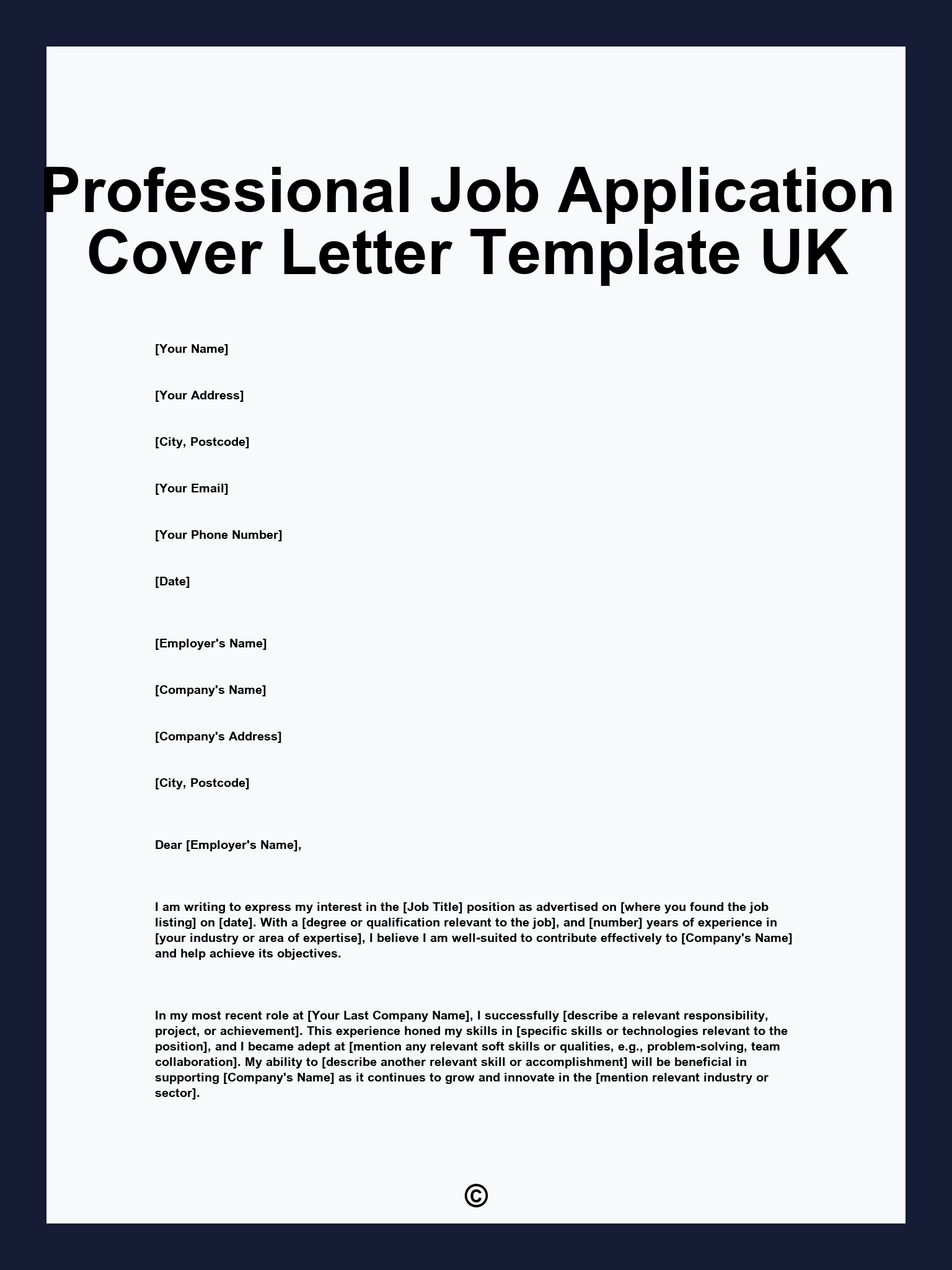 Professional Job Application Cover Letter Template UK