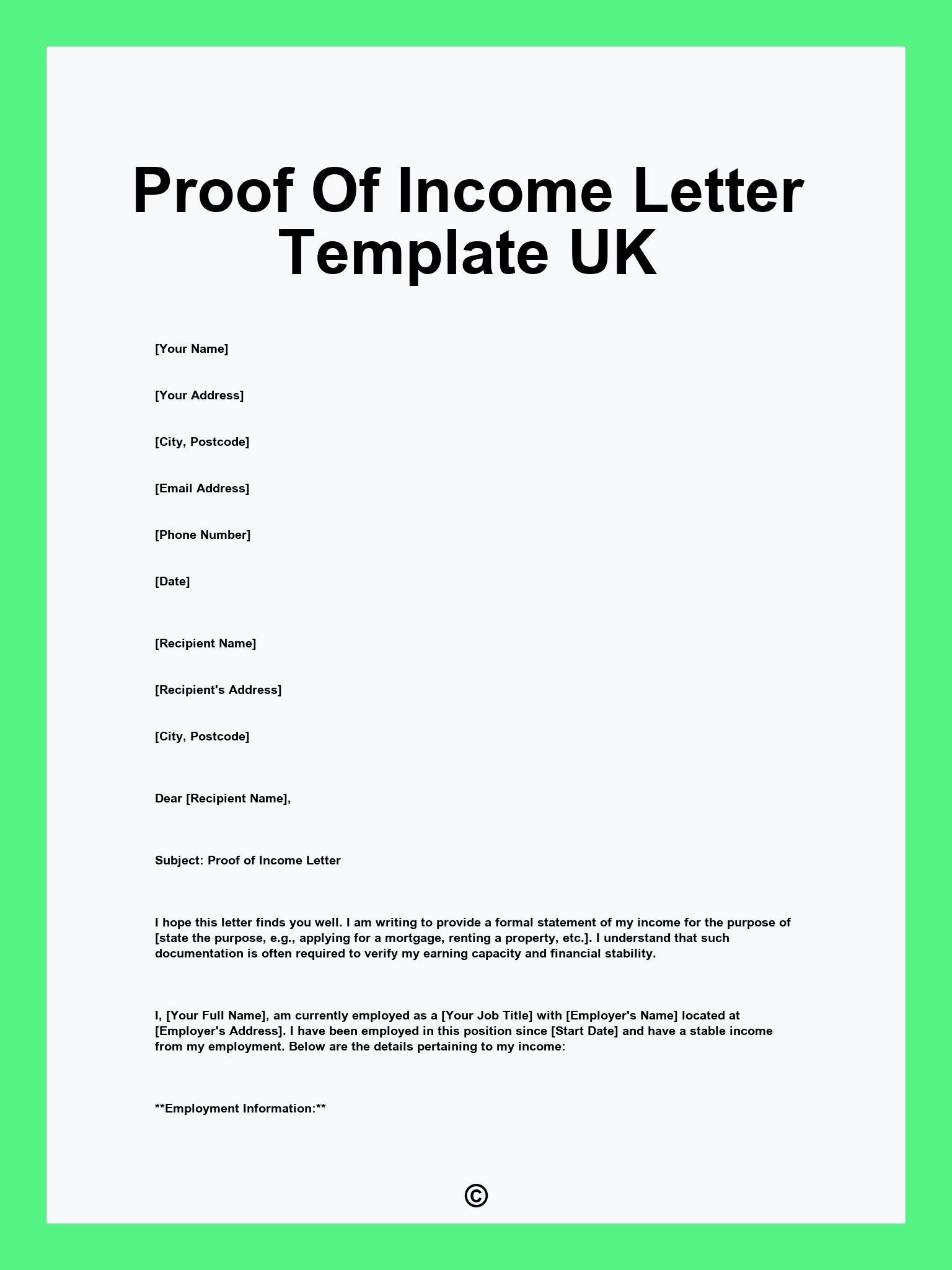 Proof Of Income Letter Template UK