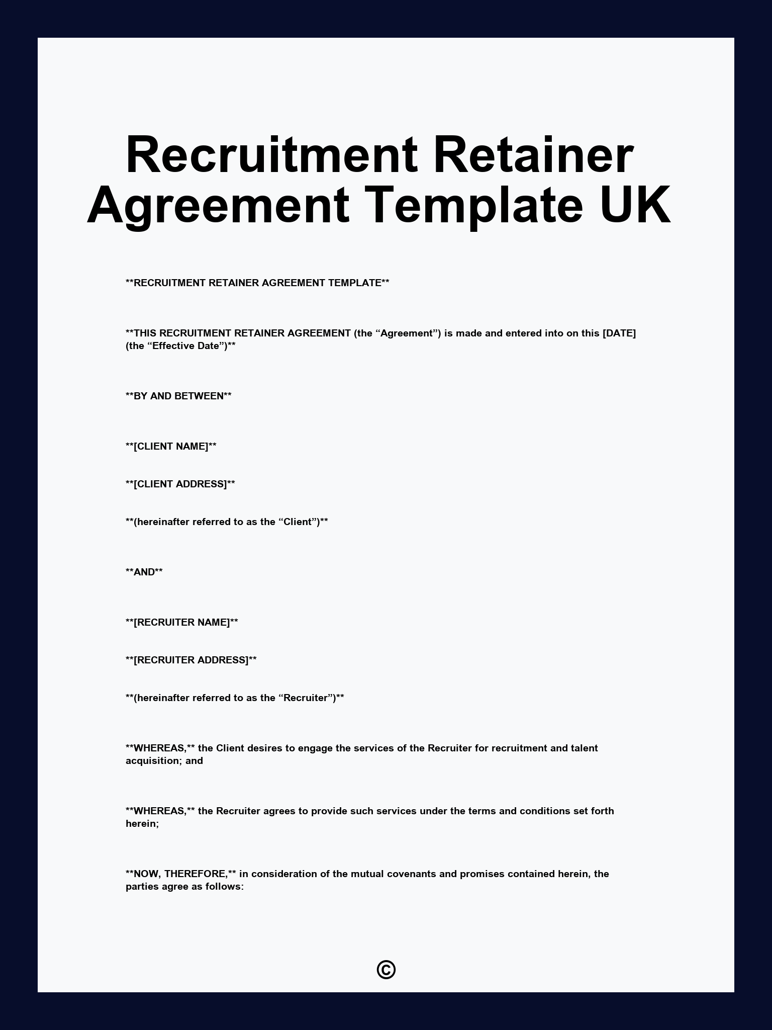 Recruitment Retainer Agreement Template UK