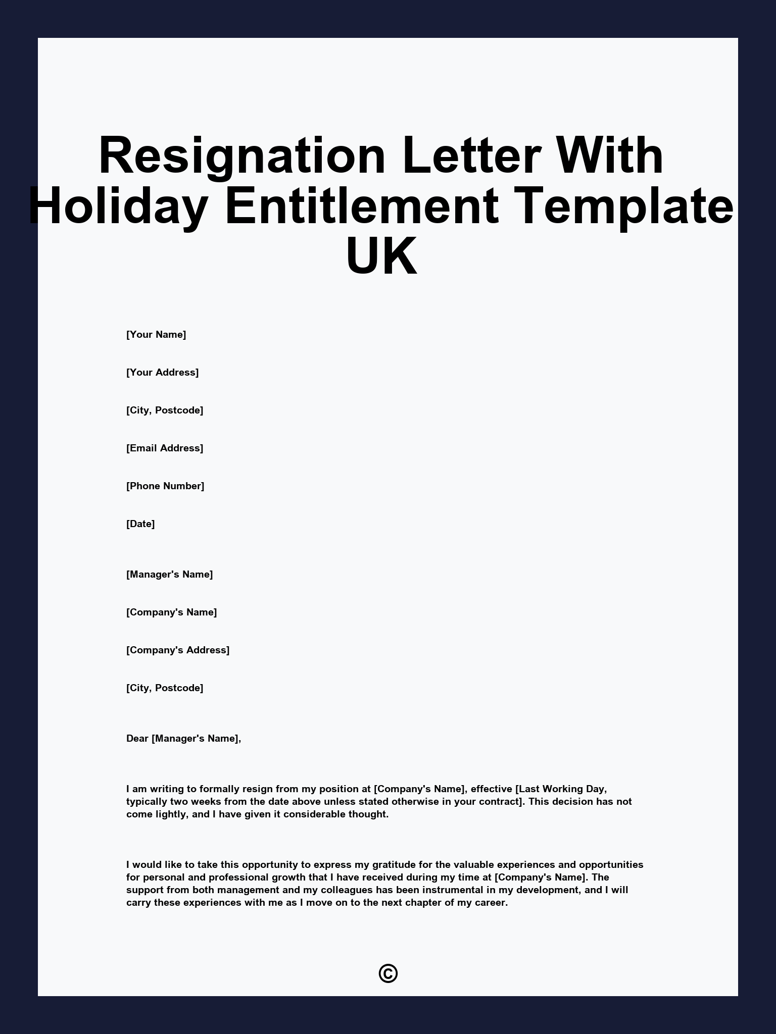 Resignation Letter With Holiday Entitlement Template UK