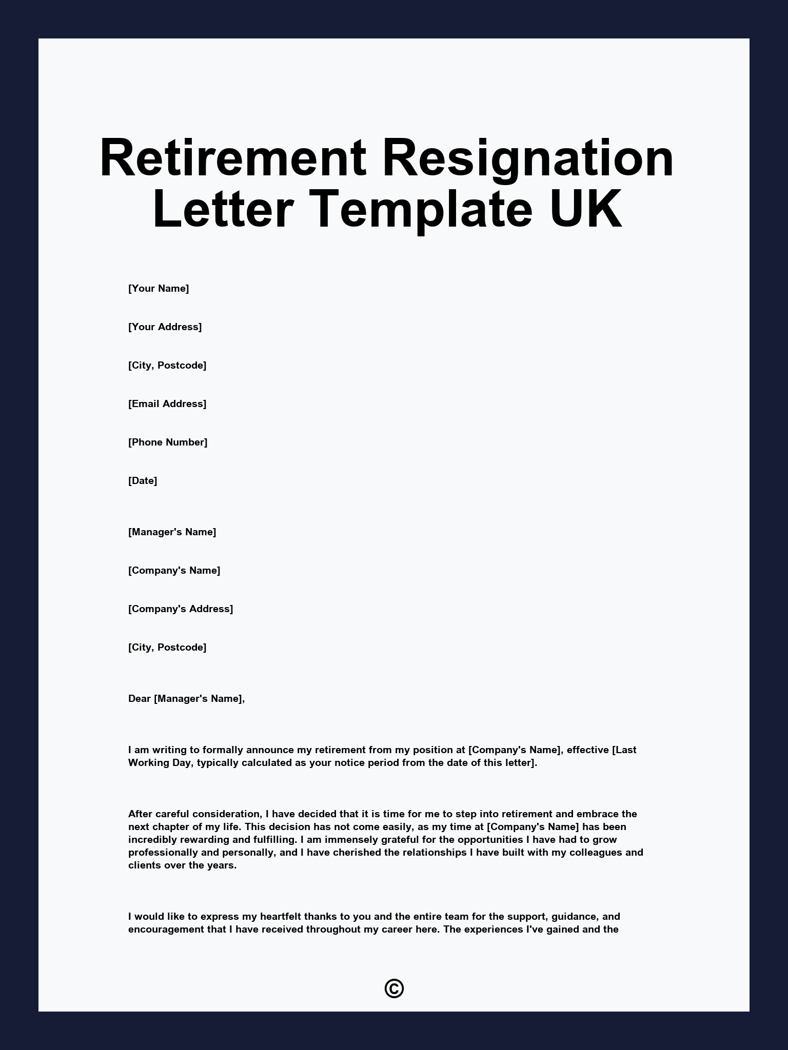 Retirement Resignation Letter Template UK