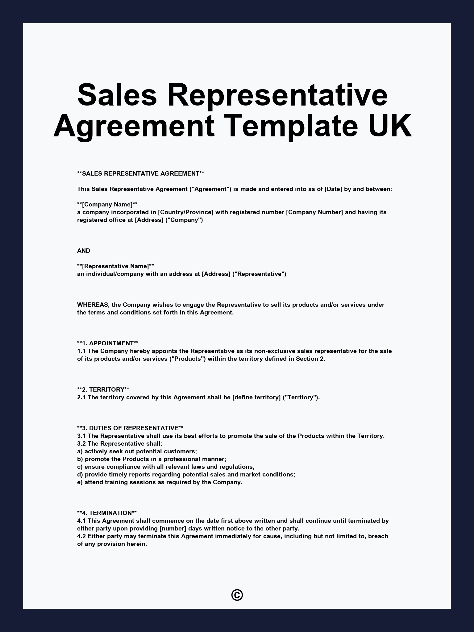 Sales Representative Agreement Template UK