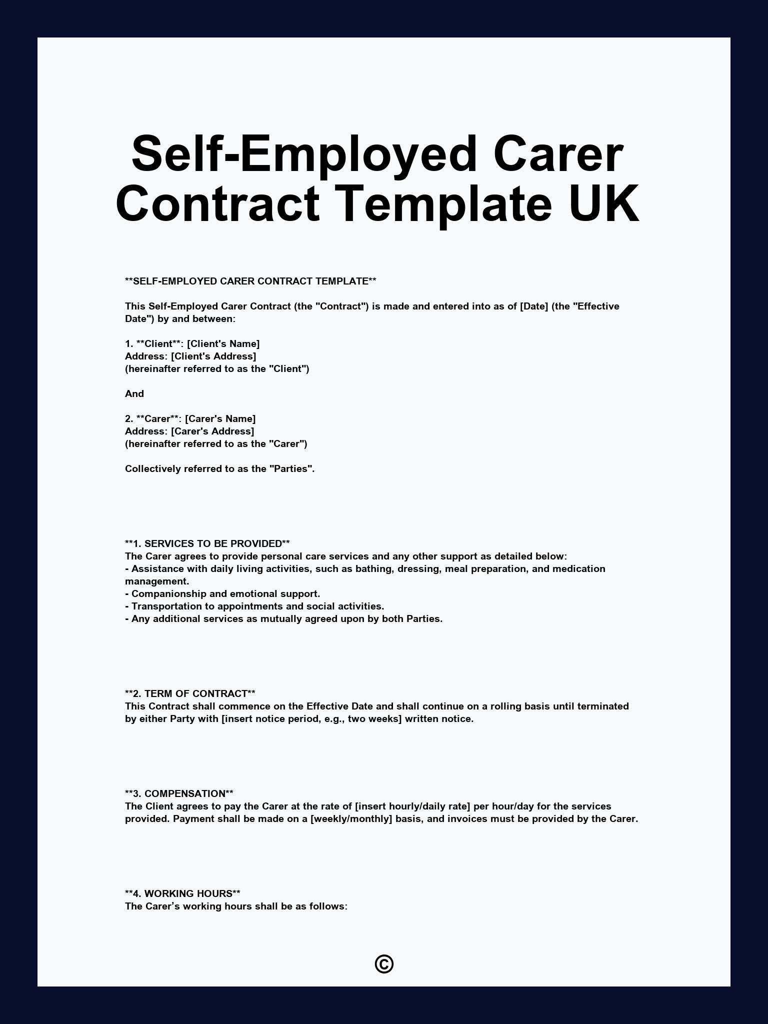 Self-Employed Carer Contract Template UK