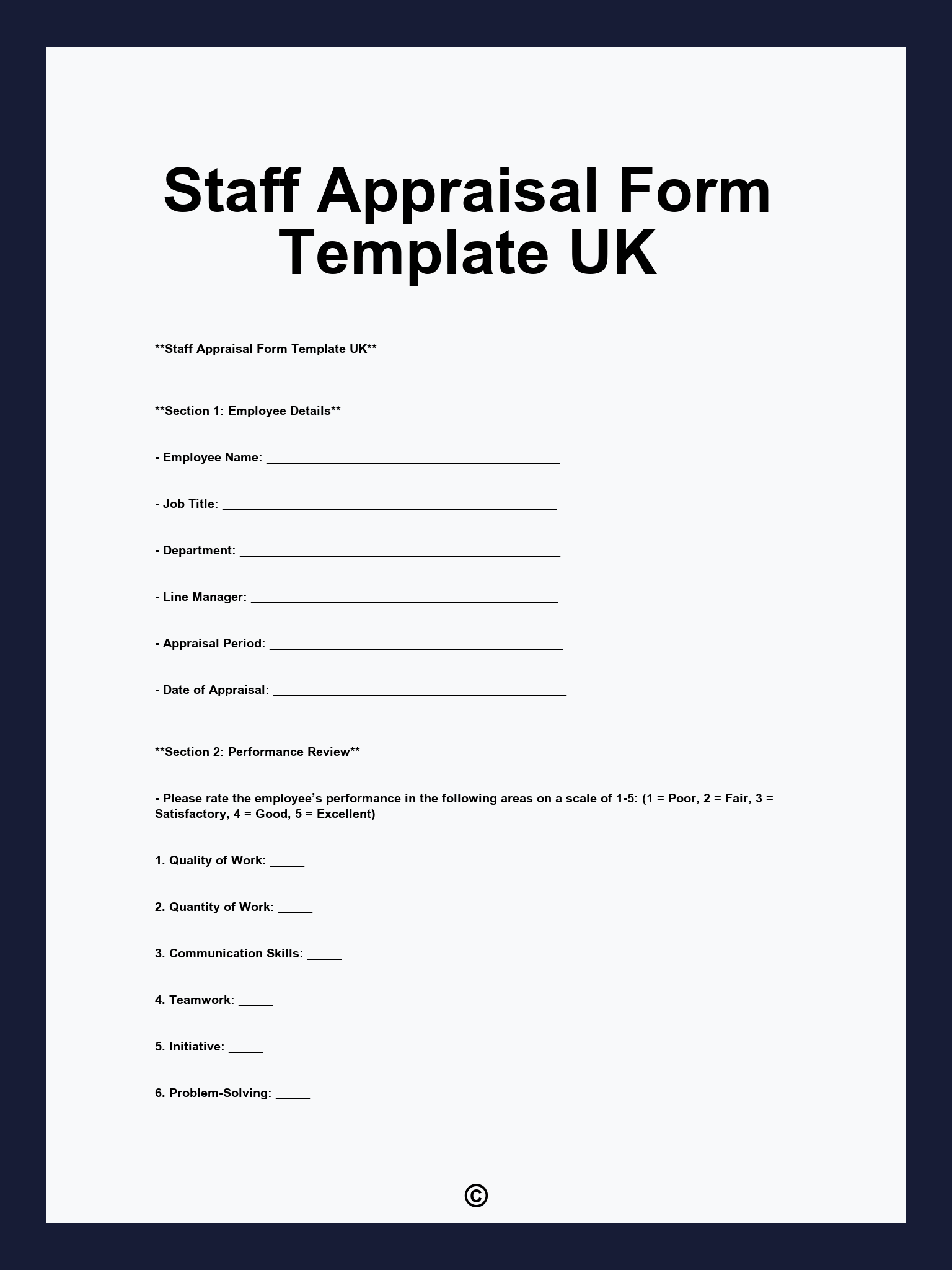 Staff Appraisal Form Template UK