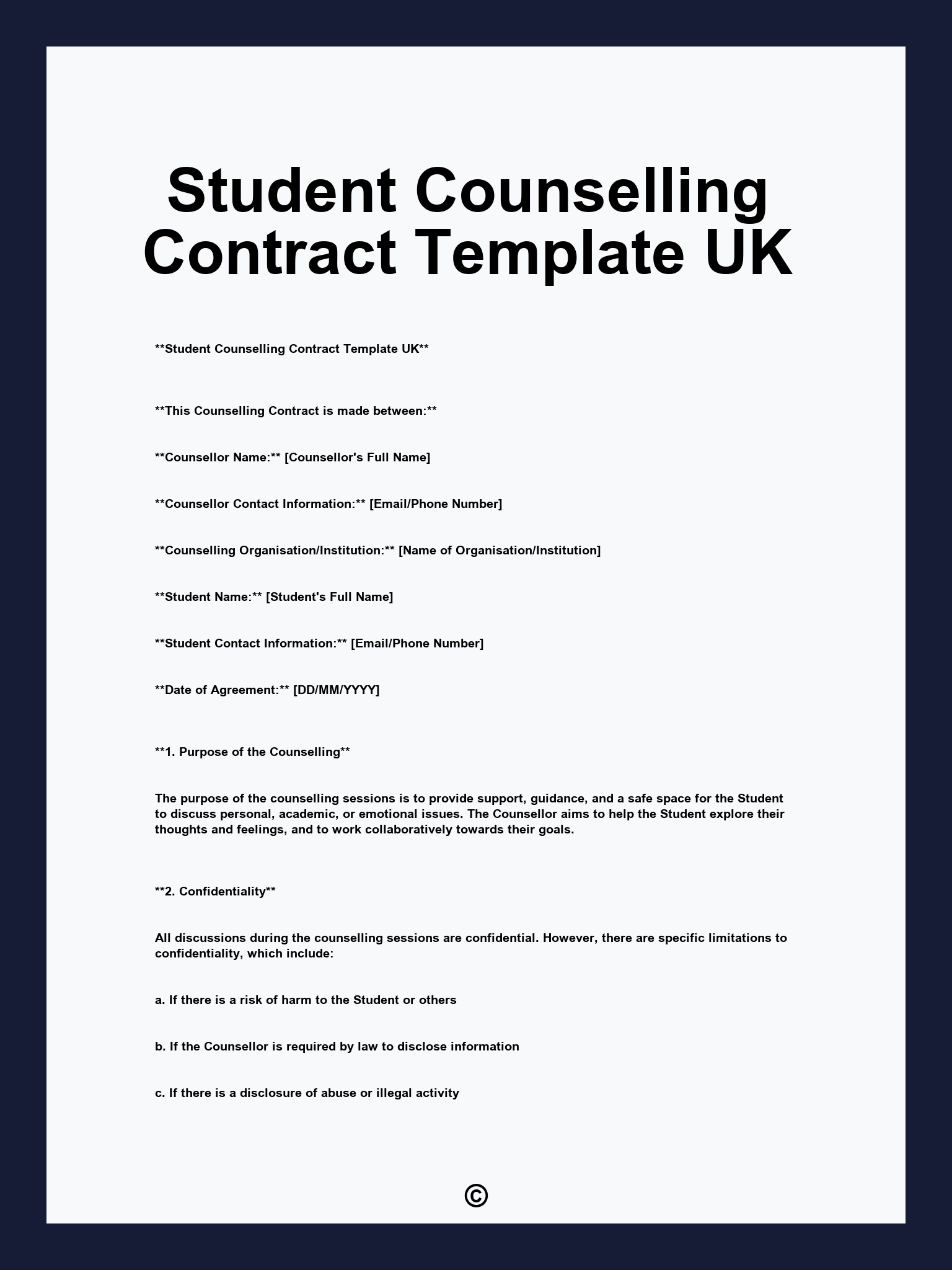 Student Counselling Contract Template UK