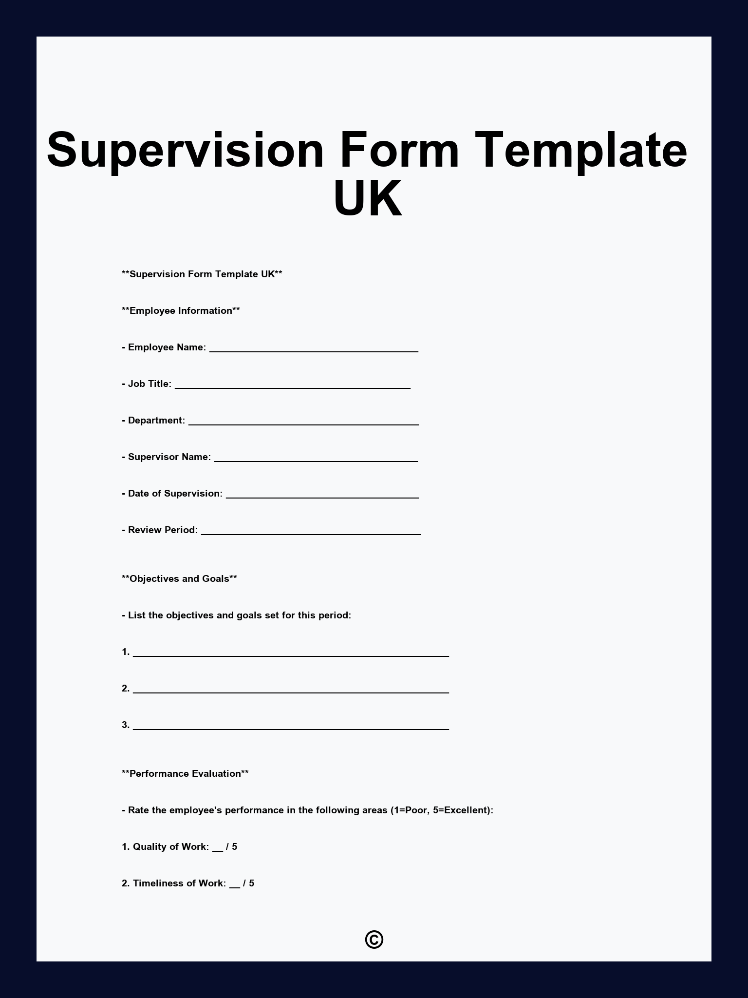 Supervision Form Template UK