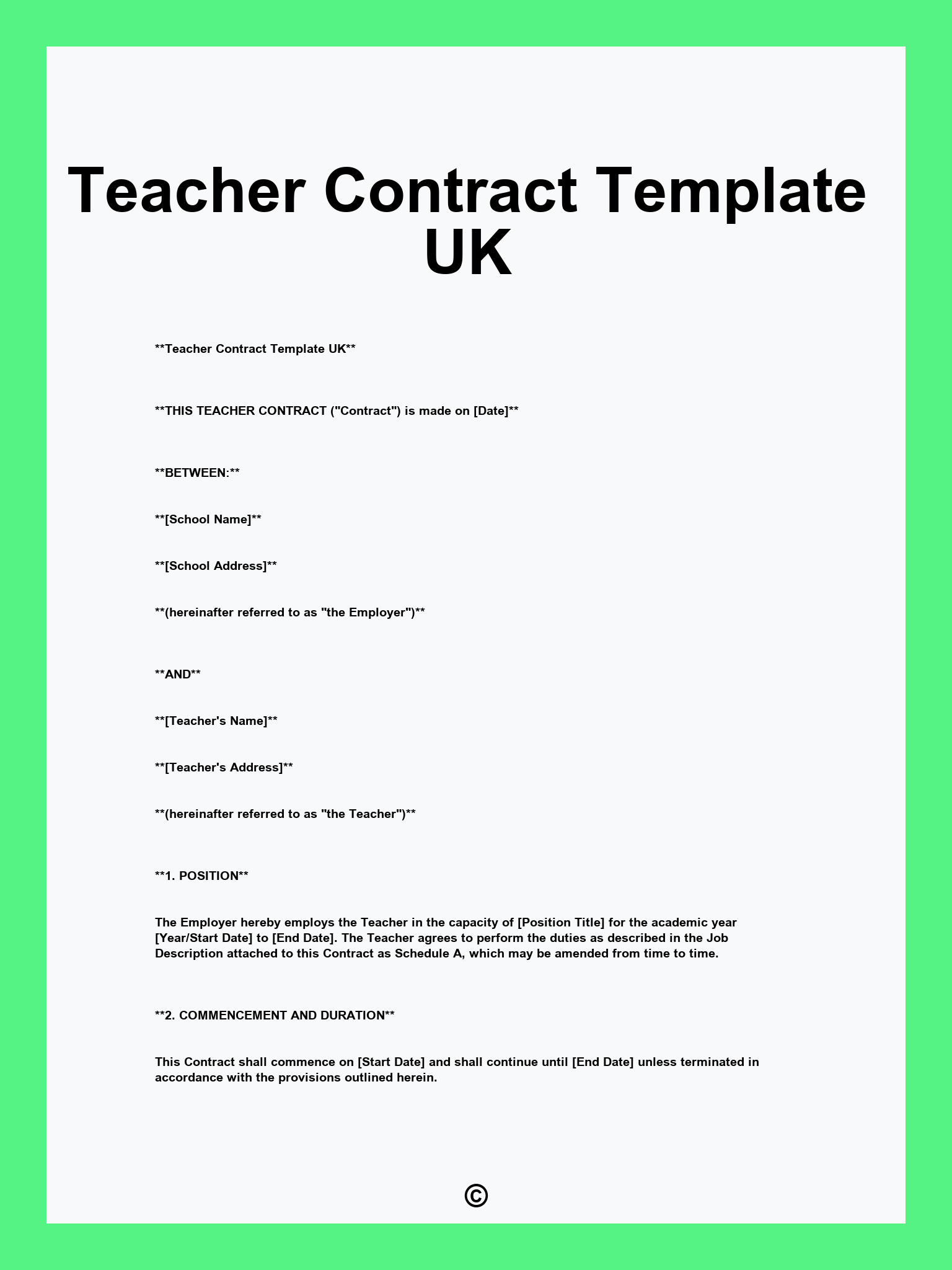 Teacher Contract Template UK