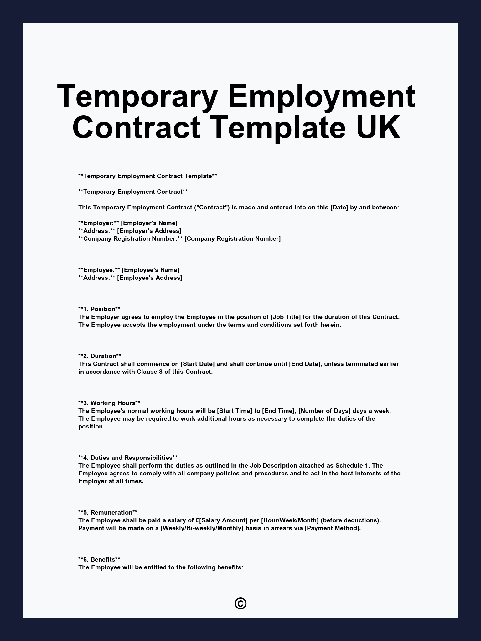 Temporary Employment Contract Template UK