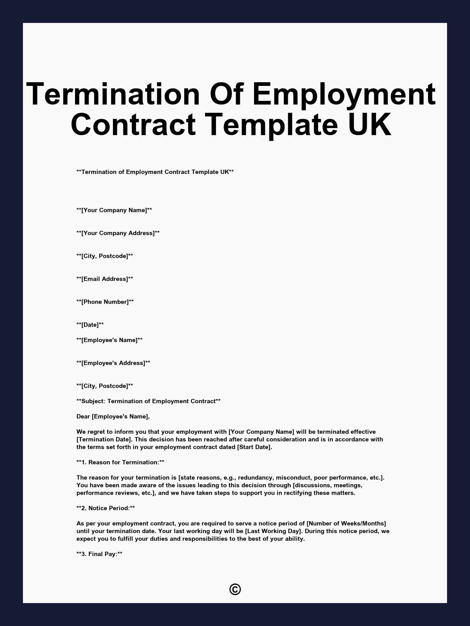 Termination Of Employment Contract Template UK