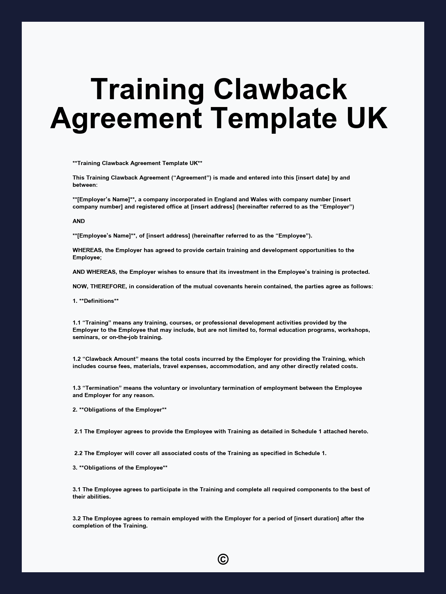 Training Clawback Agreement Template UK