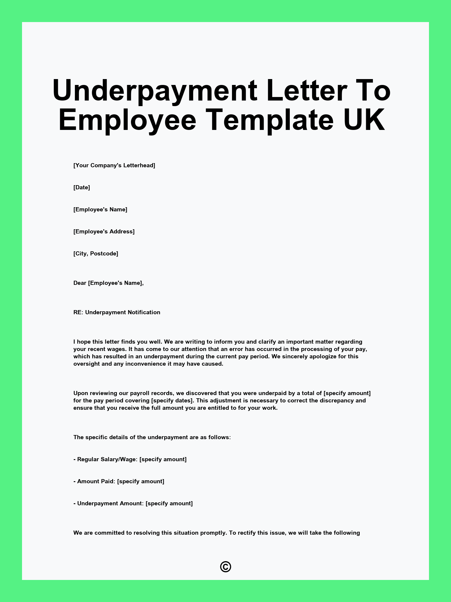 Underpayment Letter To Employee Template UK